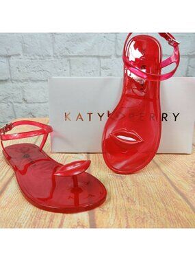 Katy Perry The Geli Lips Sandals 7 Red Open Toe Casual Beach Summer Tomato Girl